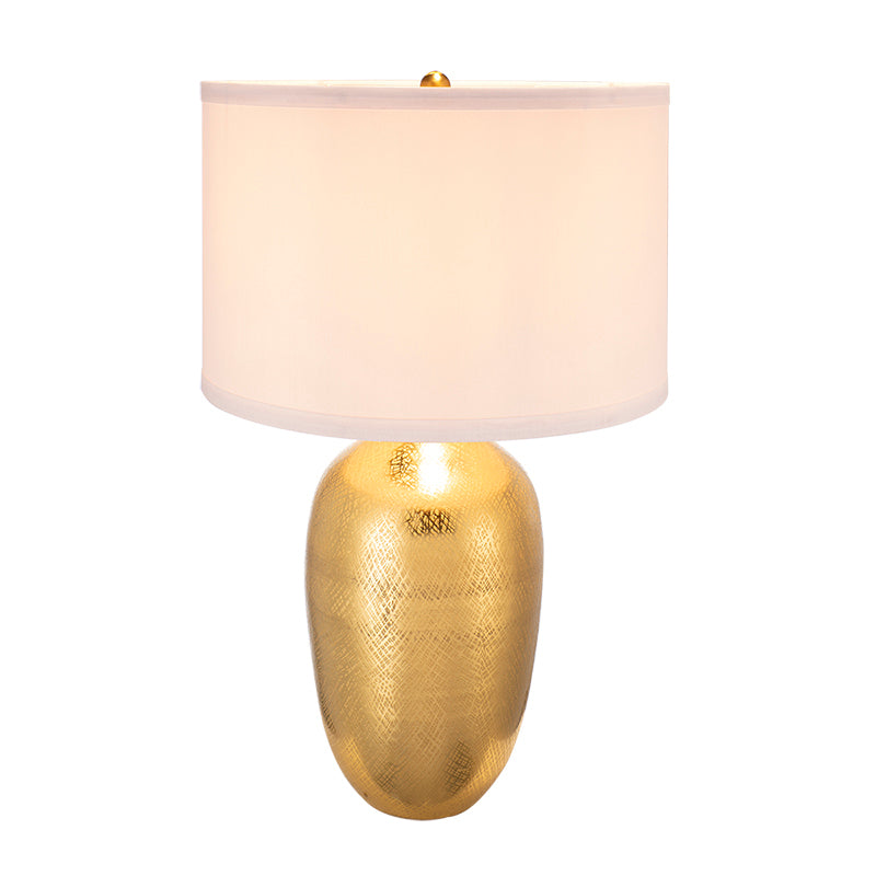 Round Aluminum Table Lamp with Fabric Shade - Gold