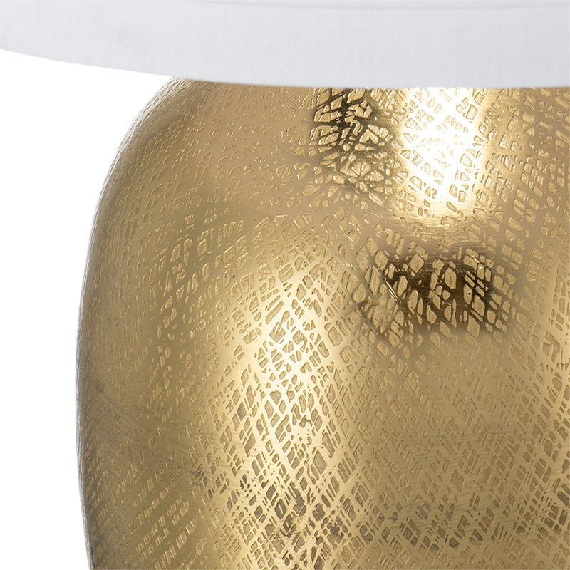 Round Aluminum Table Lamp with Fabric Shade - Gold