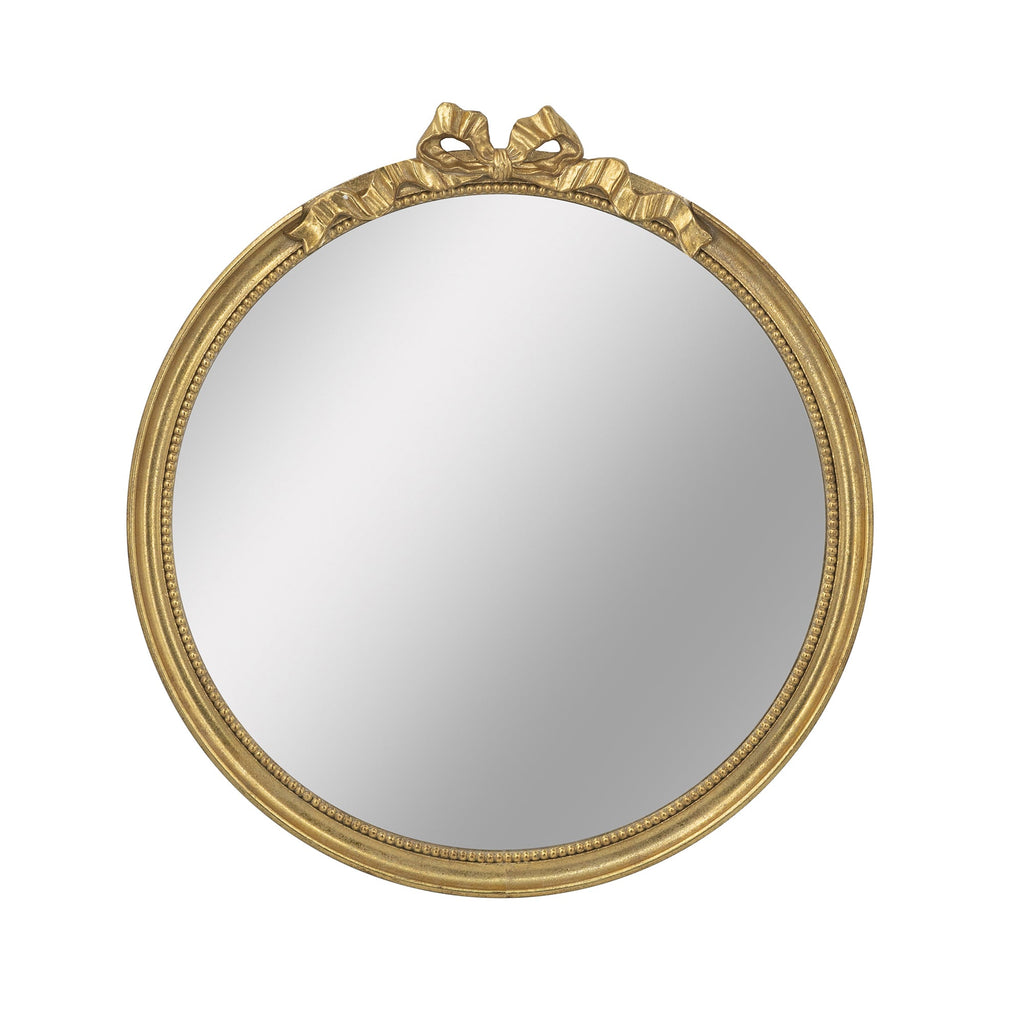 Round Decorative Wood Frame Wall Mirror with Scrollwork Crown - Gold