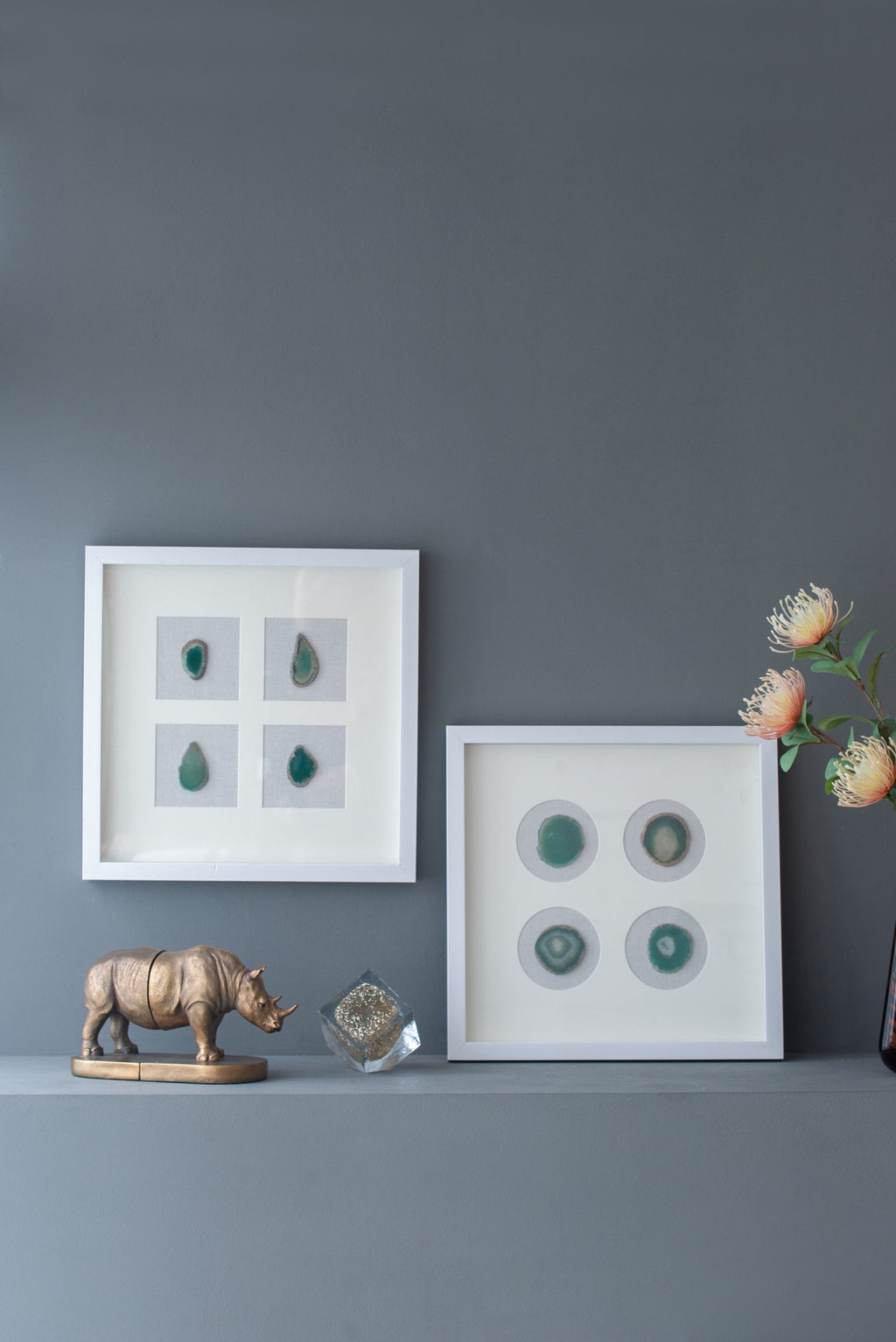 Shadow Box Wall Art with Natural Agate – Set of 2, 15.7 Inch