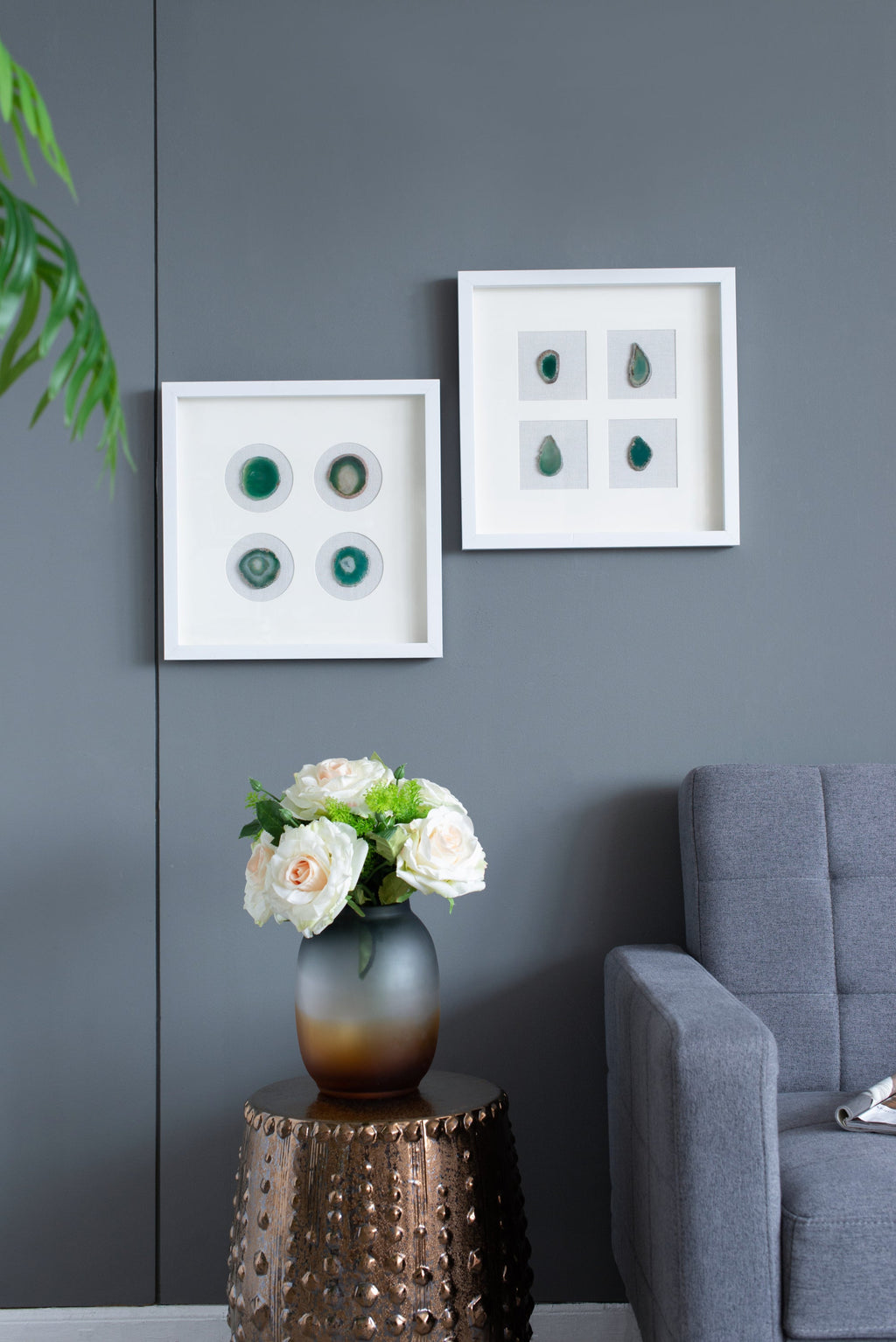 Shadow Box Wall Art with Natural Agate – Set of 2, 15.7 Inch