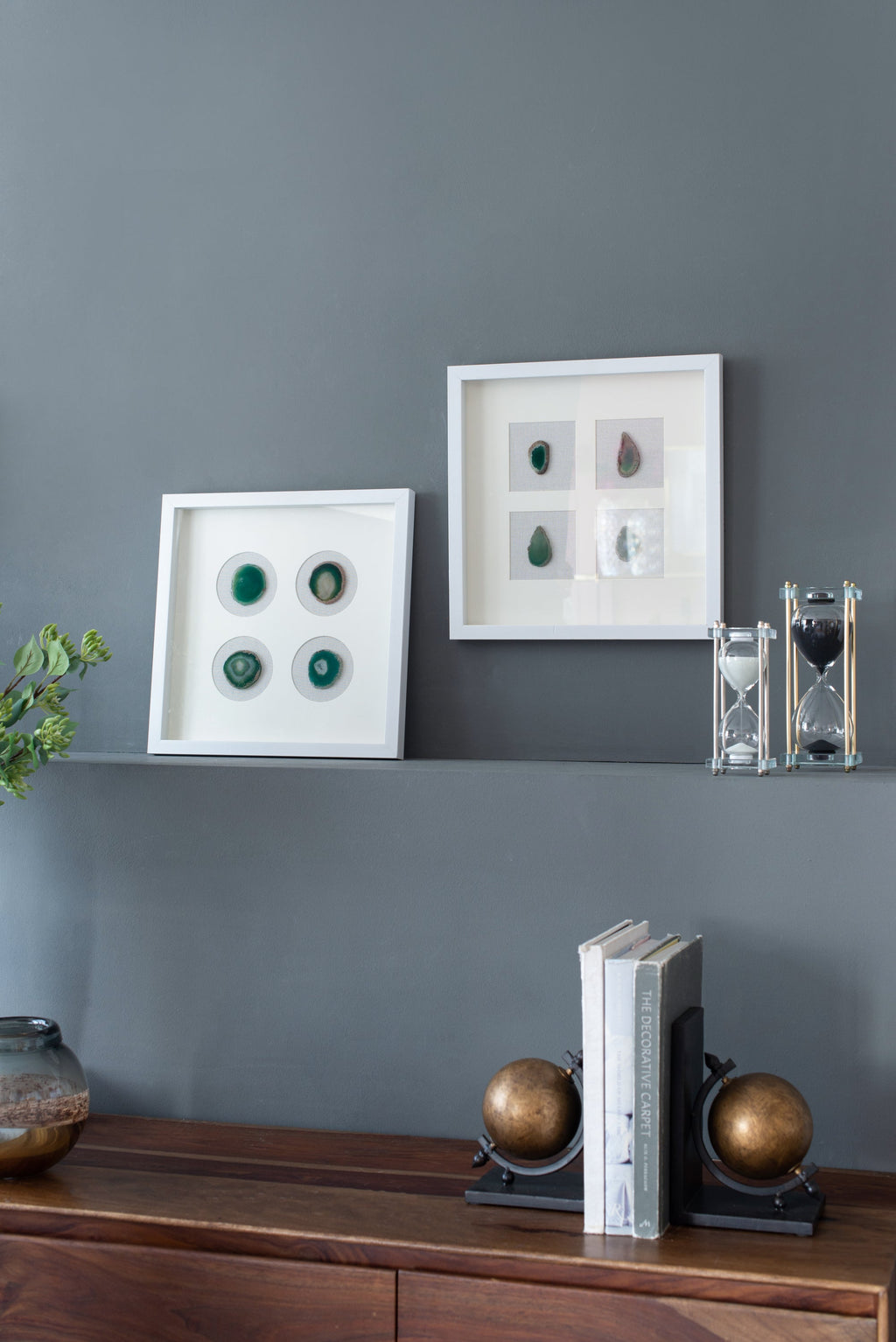Shadow Box Wall Art with Natural Agate – Set of 2, 15.7 Inch