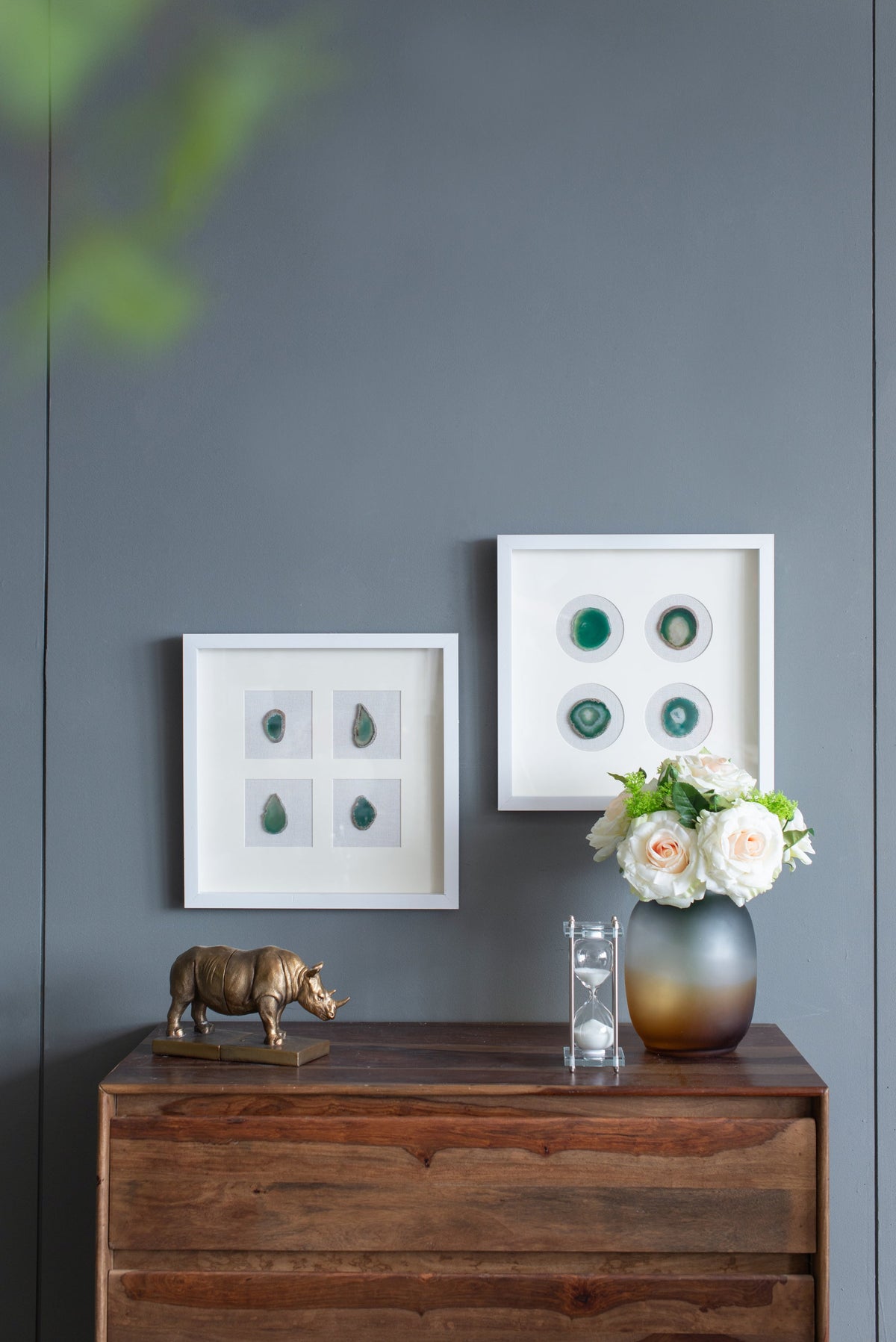 Shadow Box Wall Art with Natural Agate – Set of 2, 15.7 Inch