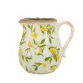 White Ceramic Pitcher Vase with Lemon Motif - 7.9x6.5x7.9 in