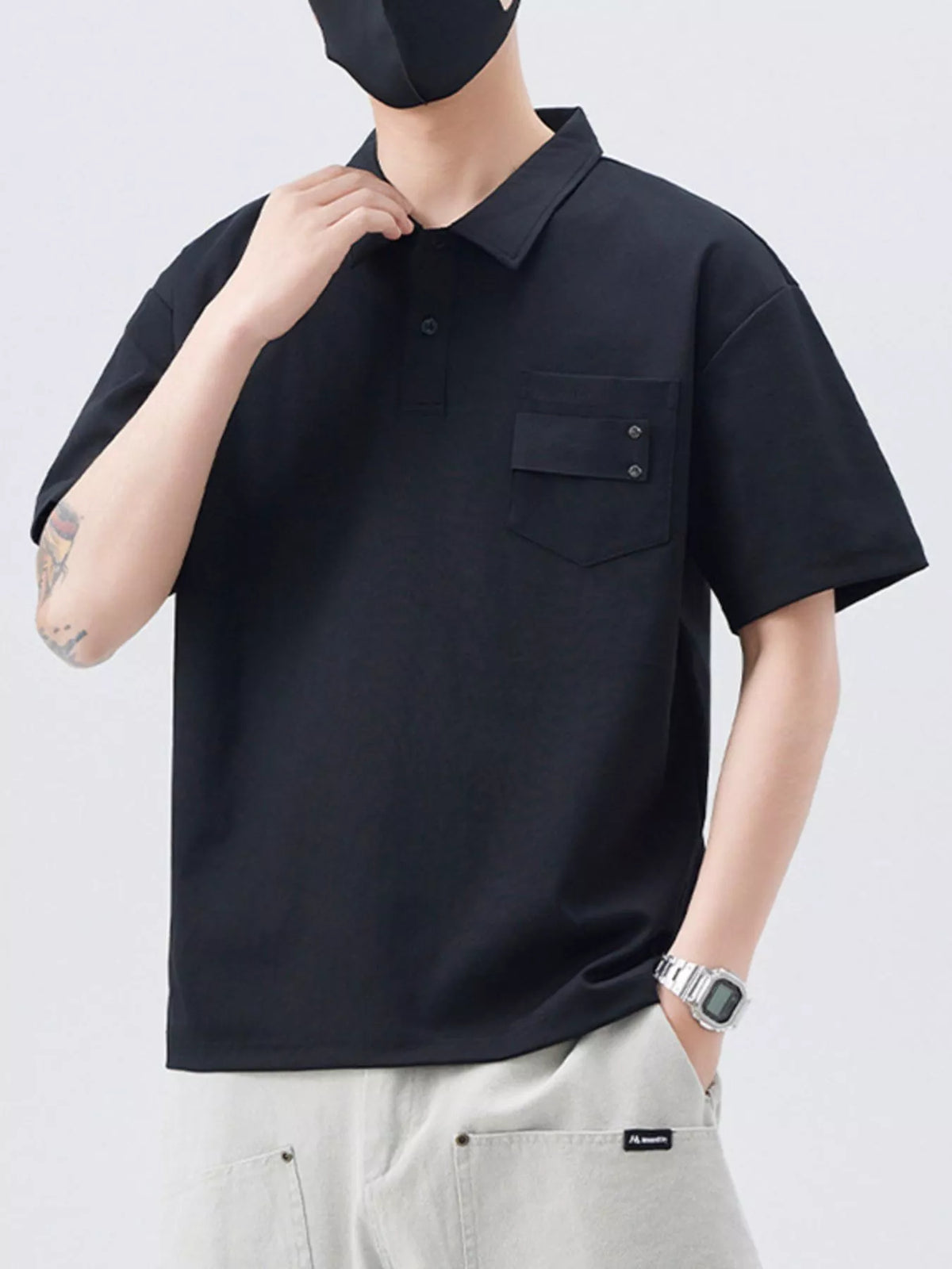 Men's Plus Size Short Sleeve Polo Shirt with Chest Pockets