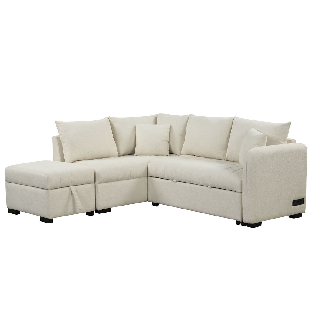L-Shaped Sleeper Sectional with Pull-Out Bed and Storage Ottoman - Gray or Beige