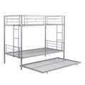 Twin Over Twin Bunk Bed with Trundle - Sturdy Metal Frame - Pearl Silver, White, or Pink