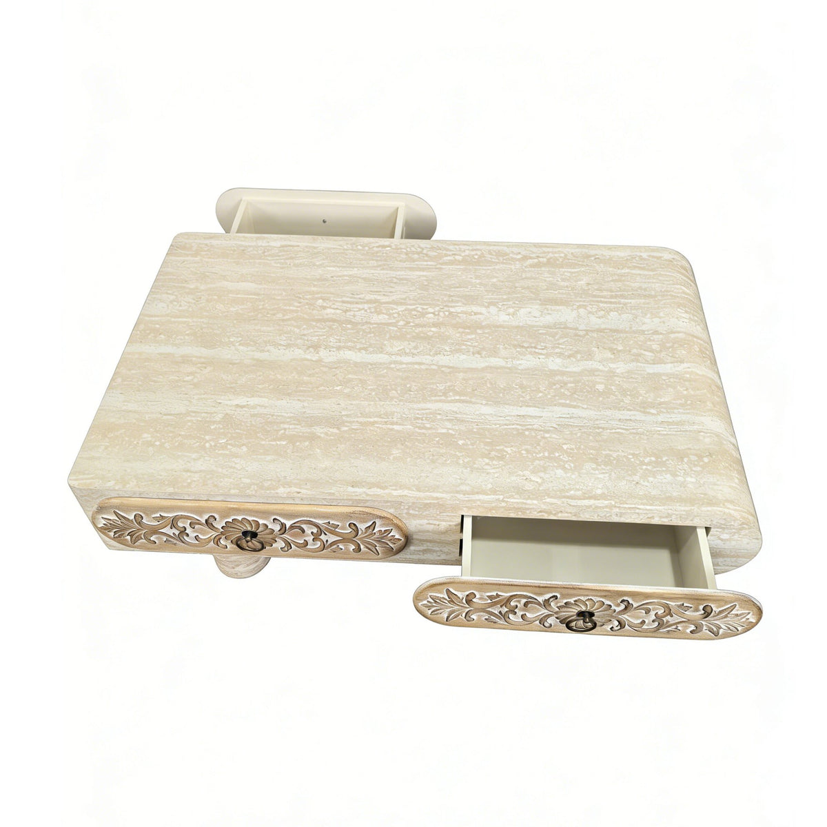 Rounded Edge Coffee Table with Solid Wood Drawer - Flower Pattern