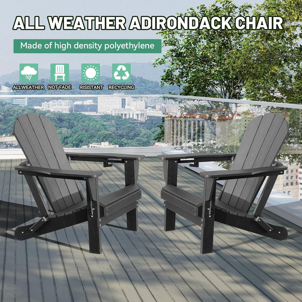 Adirondack Chairs Set of 2 with Cup Holder - Gray
