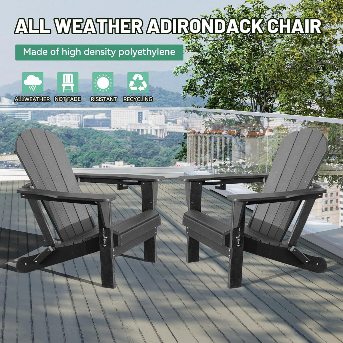 Adirondack Chairs Set of 2 with Cup Holder - Gray