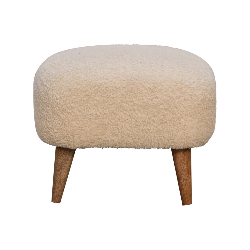 Solid Wood Boucle Upholstered Square Footstool with Nordic-Style Legs - Natural