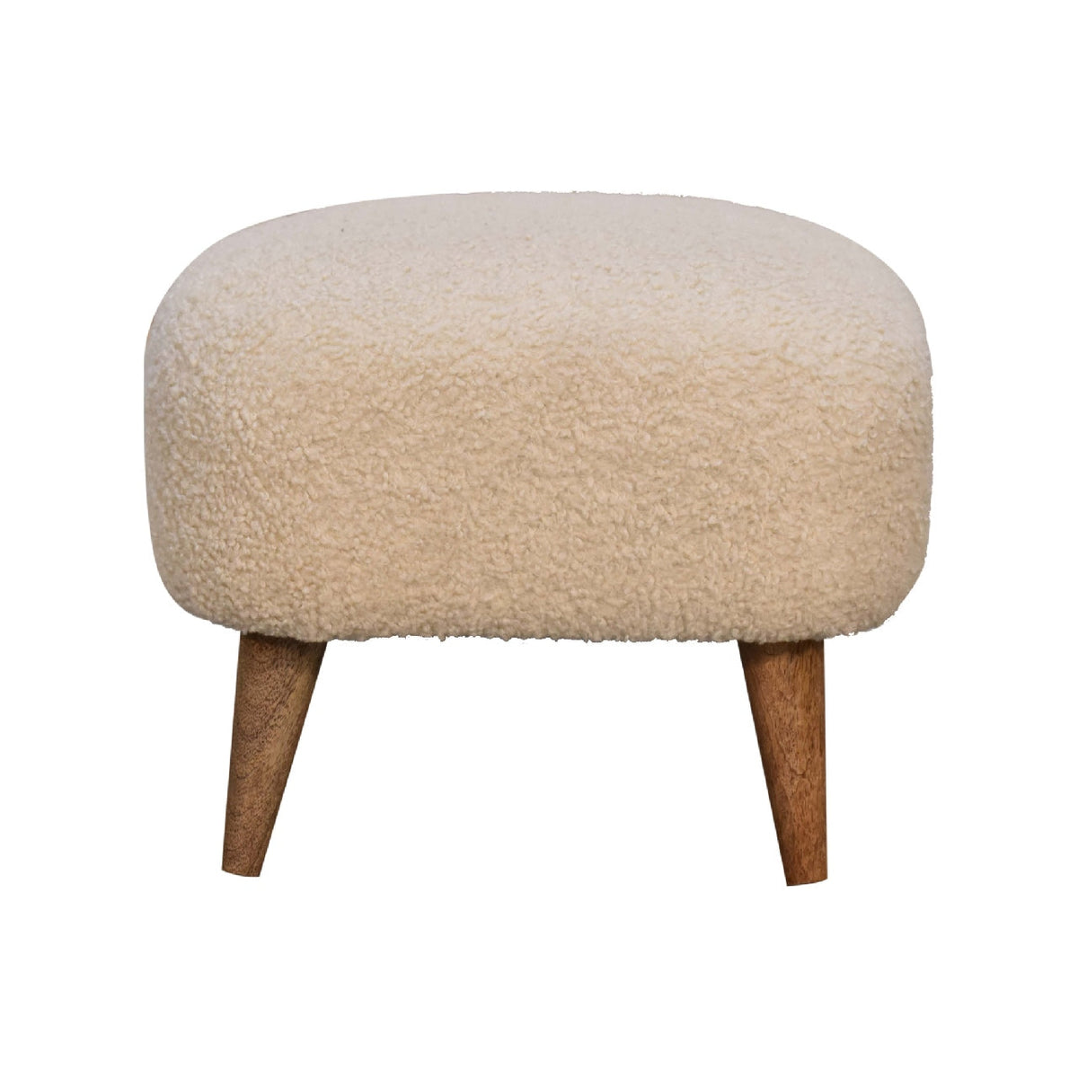 Solid Wood Boucle Upholstered Square Footstool with Nordic-Style Legs - Natural