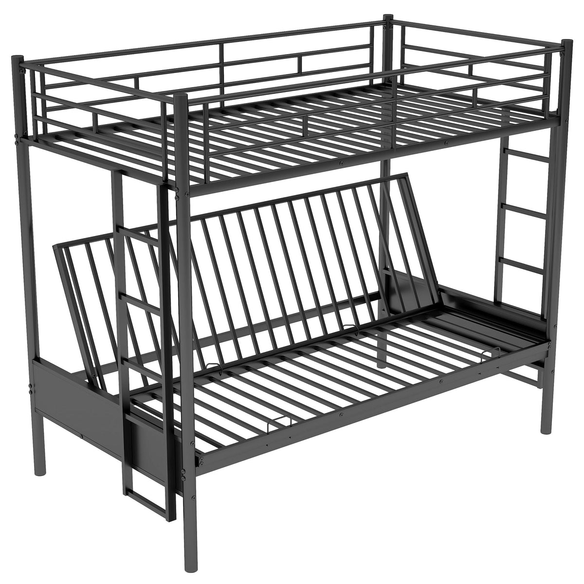 Twin Over Full Bunk Bed with Convertible Futon Sofa - Black