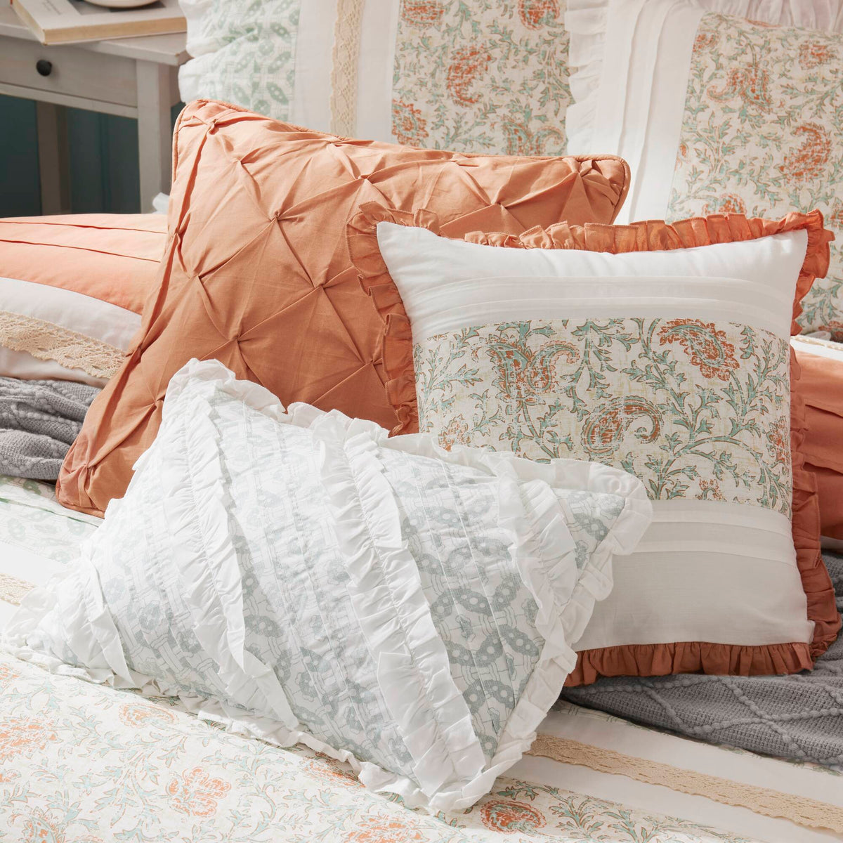 Cotton Percale Comforter Set with Decorative Pillows - Coral