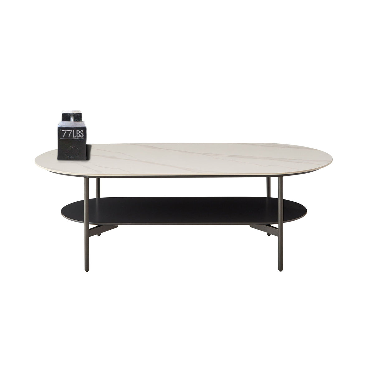 Contemporary Coffee Table with Sintered Stone Surface and Double Layer - White / Gray