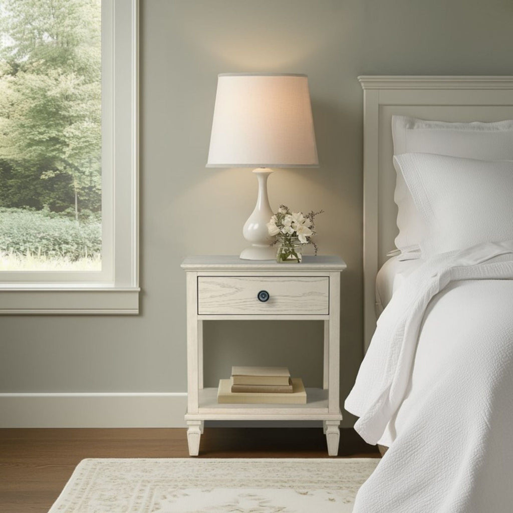 Bedside Table with Drawer and Shelf - Solid Wood Nightstand - Light Brown, Dark Brown, Beige, or Dark Gray