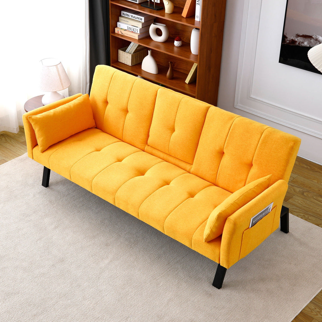 Foldable Sofa Bed with Cup Holder and Solid Wood Frame - Multiple Colors