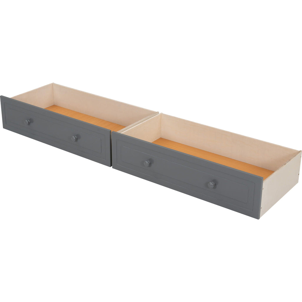 Convertible Bunk Bed With Drawers - Solid Wood with Storage - White, Dark Brown or Dark Gray
