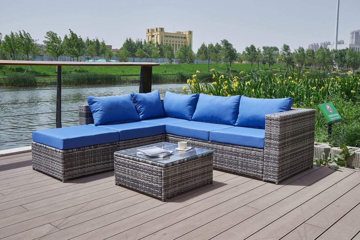 Dark Gray Patio Sofa With Cushions and Table - All-Weather Wicker