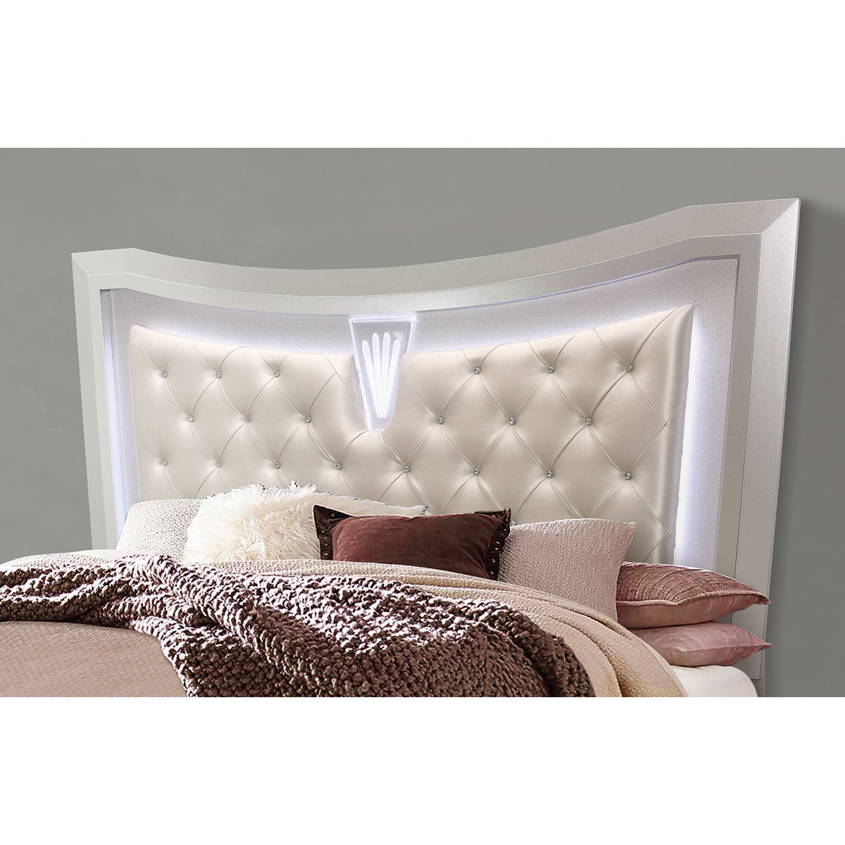 Pearl Silver Storage Bed with LED Headboard – Queen or King