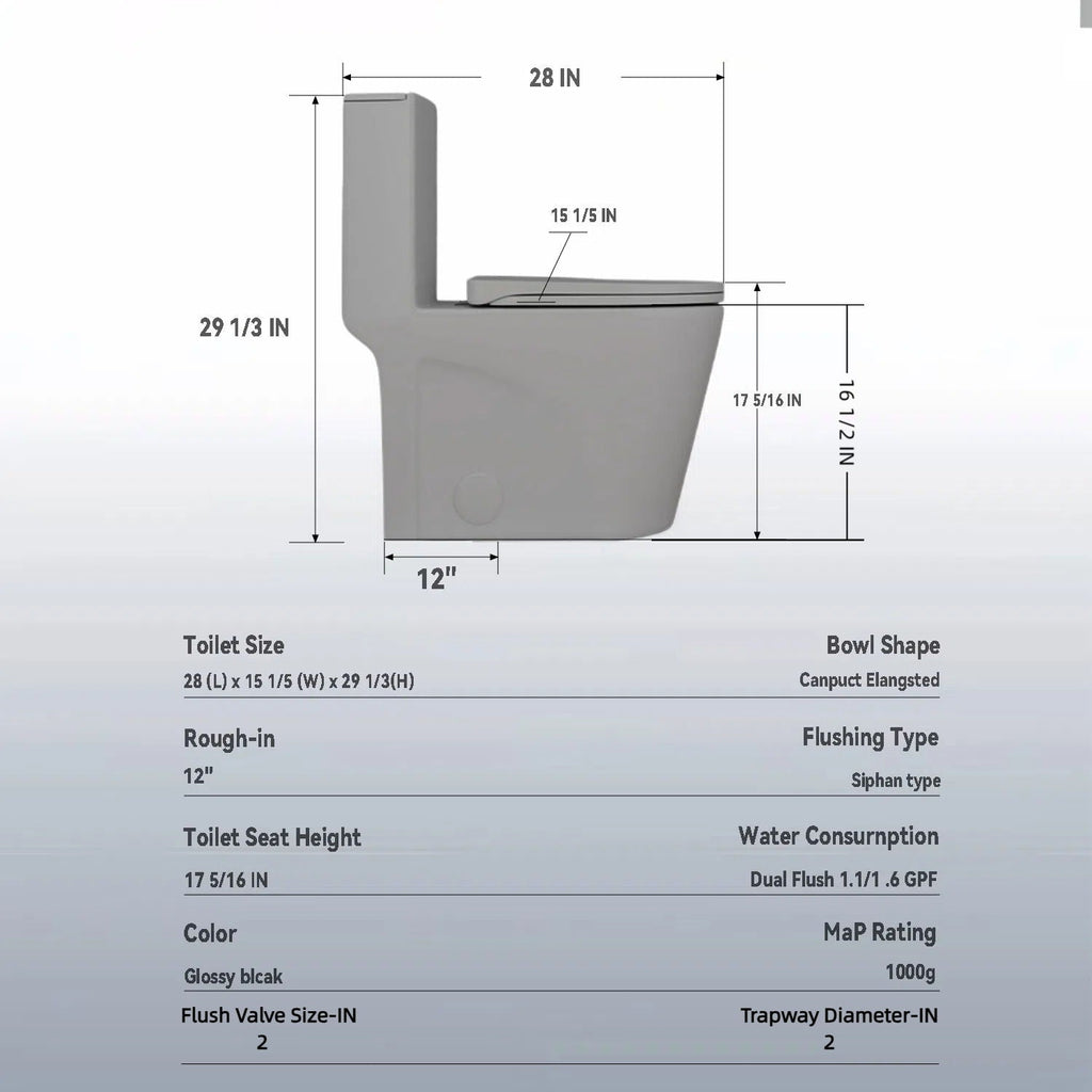 1 Piece Toilet with Tornado Flush and Dual Flush - ADA Height Chair - Gray, Pink, or Black