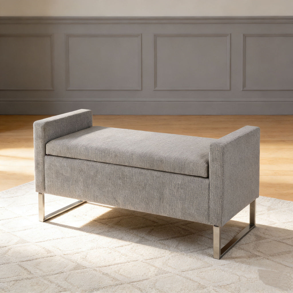 Upholstered Ottoman Bench With Storage with Child-Safe Hinge - Dark Gray