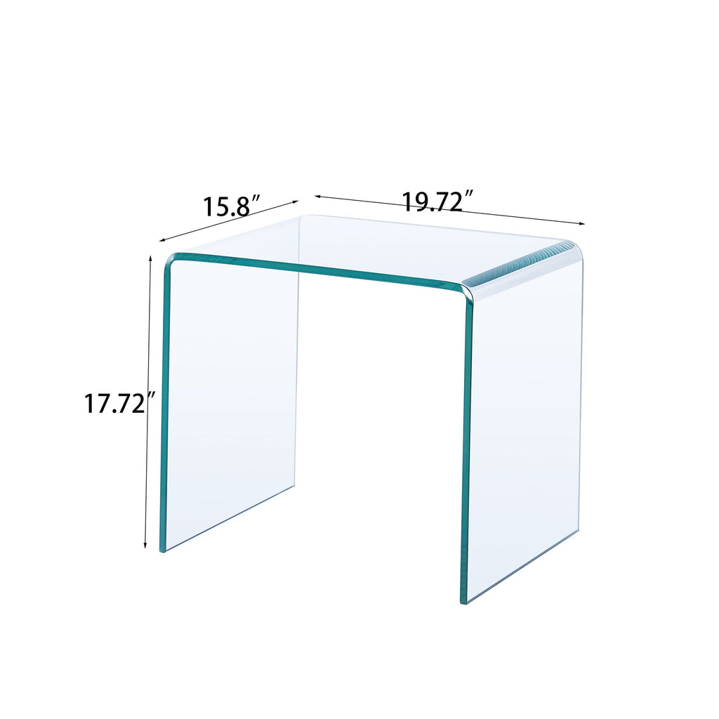 Tempered Glass End Table with Seamless Bent Glass Design - Transparent
