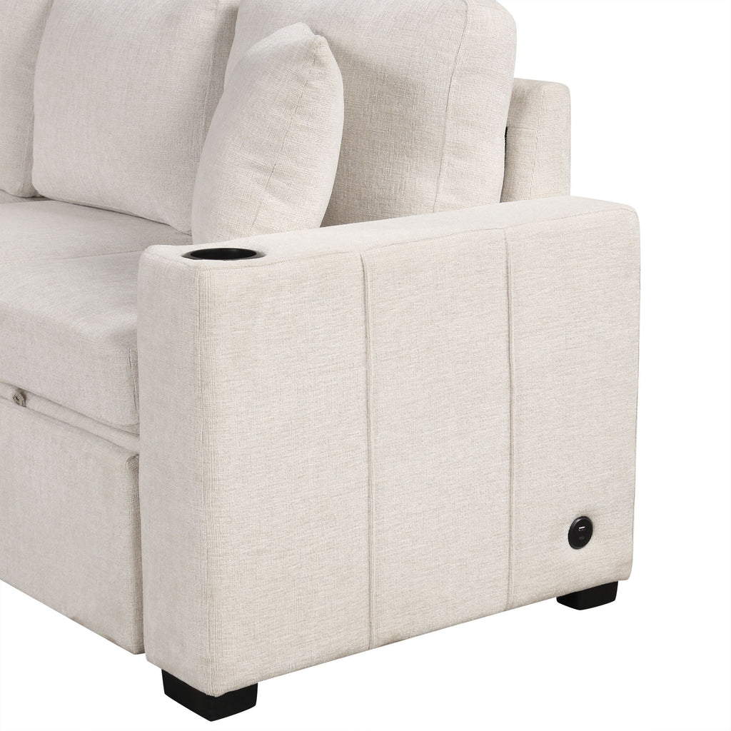 Single Pull Out Sofa Bed with USB Ports and Cup Holders - Dark Gray or Beige