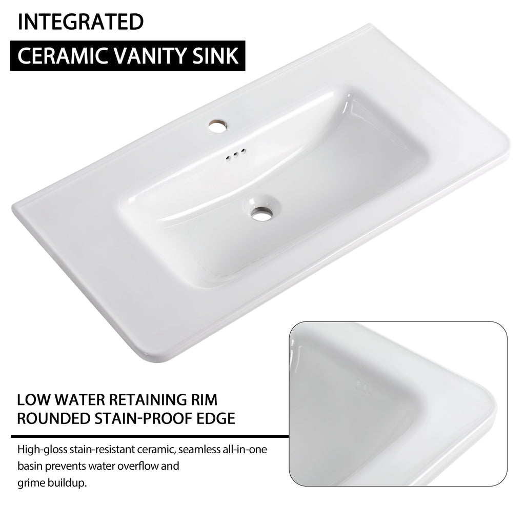 84'' Freestanding Bathroom Vanity with Ceramic Sink - Imitative Oak