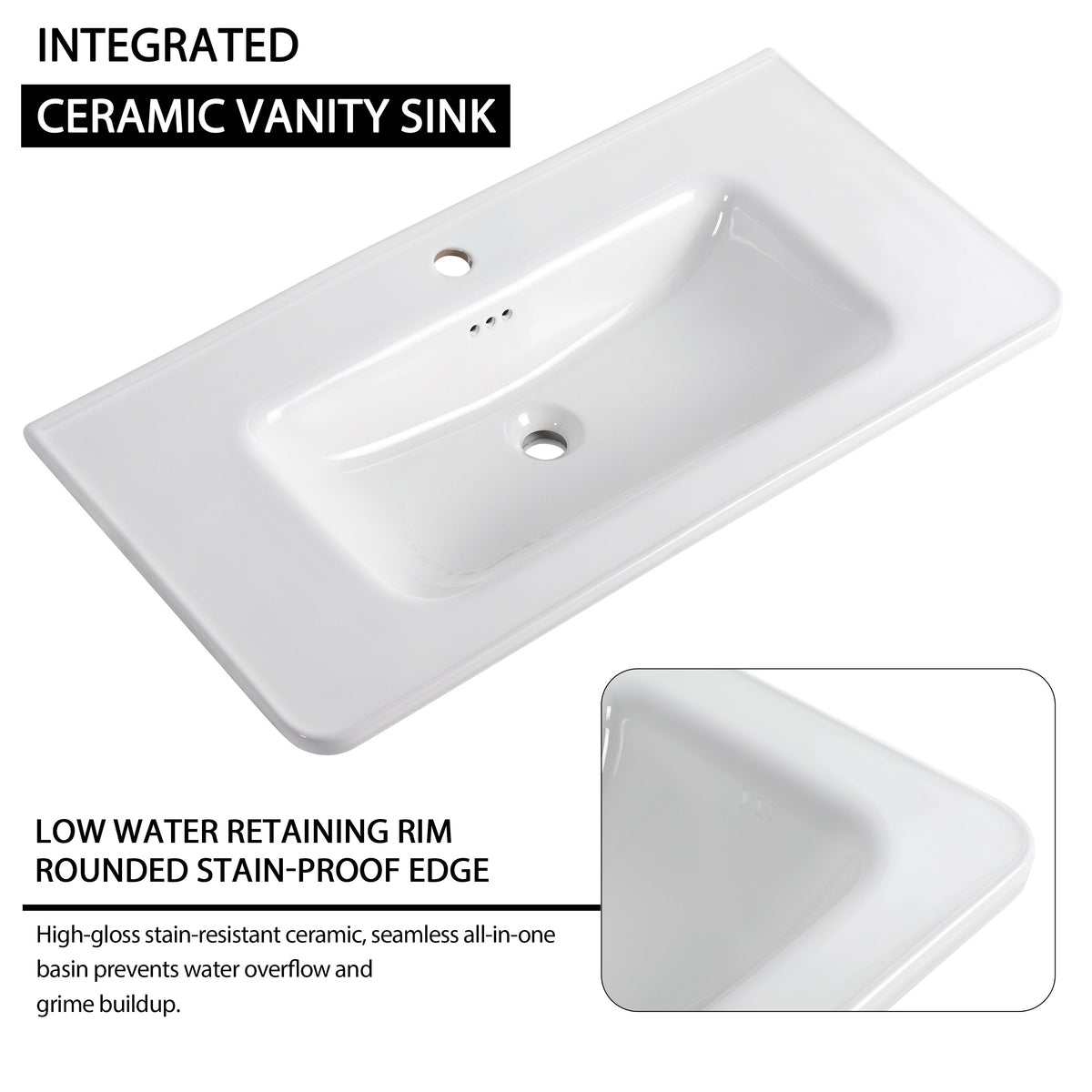 84'' Freestanding Bathroom Vanity with Ceramic Sink - Imitative Oak