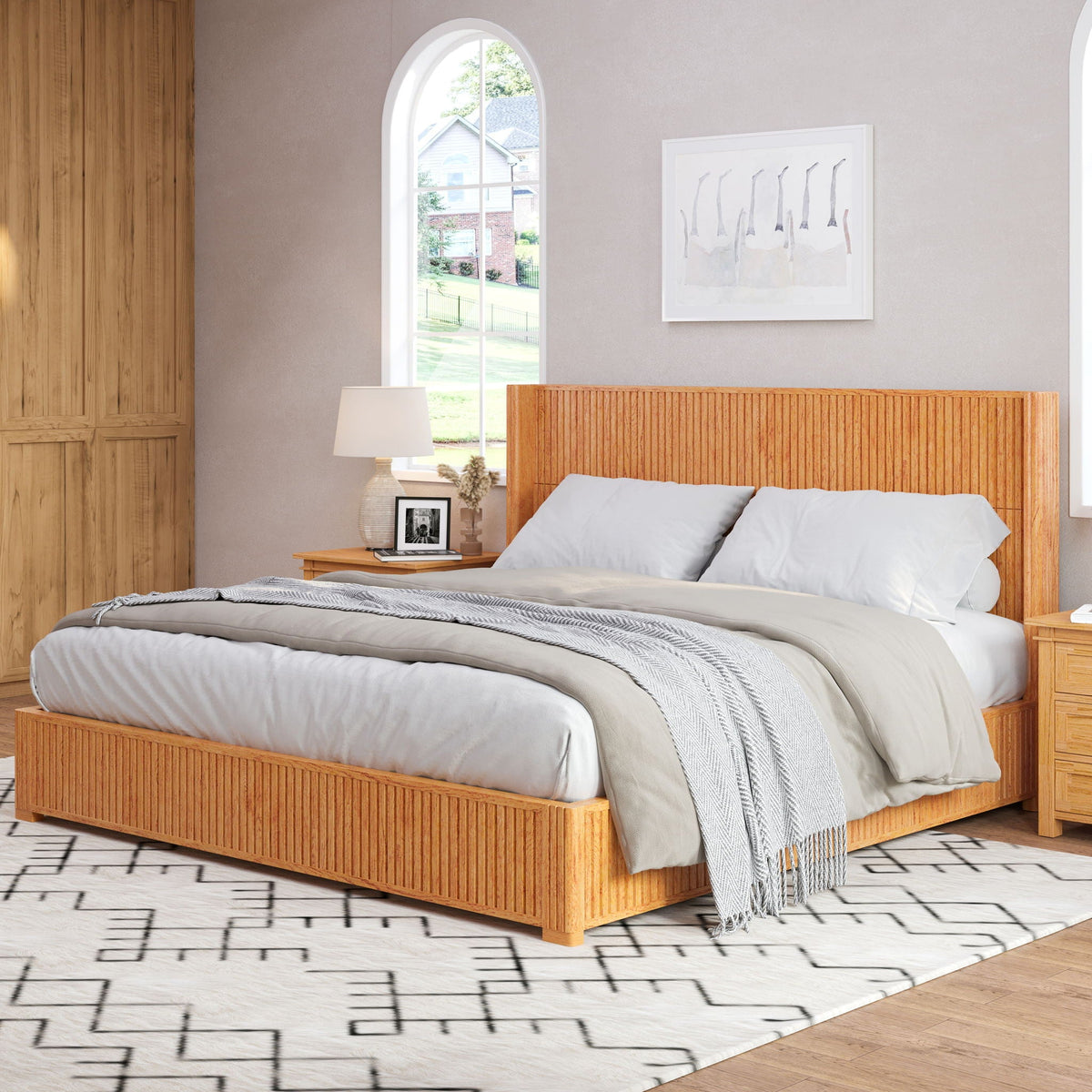 Platform Bed Frame with Headboard, Floor Standing Design - Queen & King