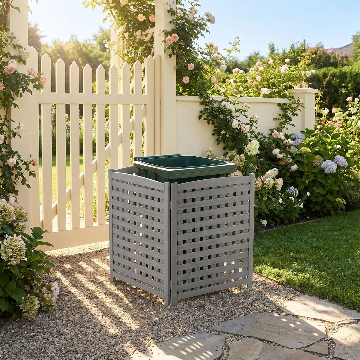3 Panel Outdoor Air Conditioner Fence Screen with Solid Wood - Light Brown or Dark Gray