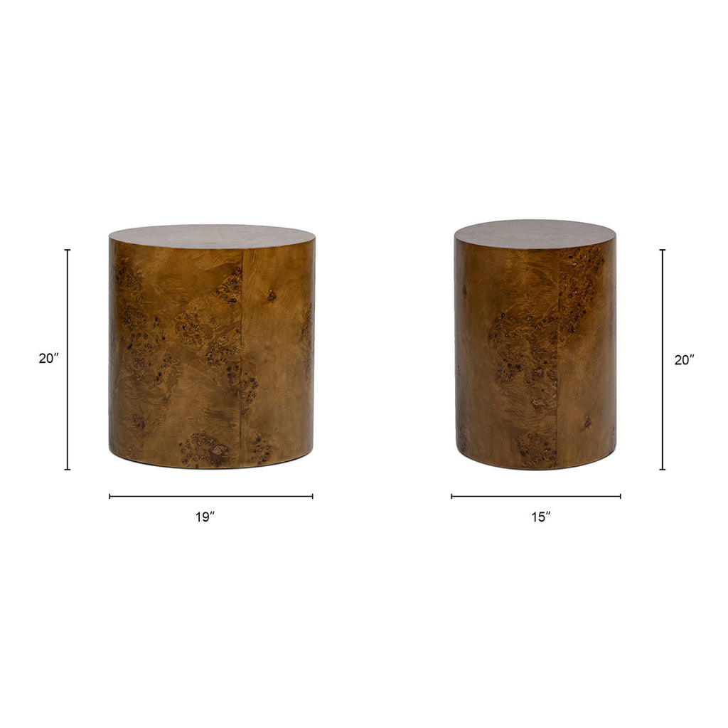 Accent Oval Pillar Side Table with Burl Wood Veneer - Light or Dark Brown