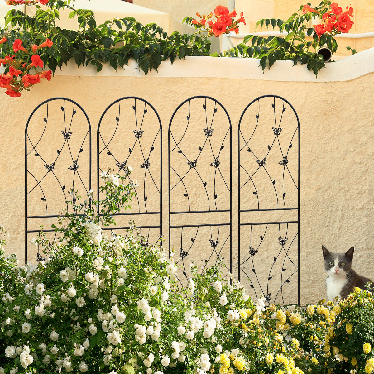 Metal Garden Trellis 4 Pack with Rustproof Finish - Black