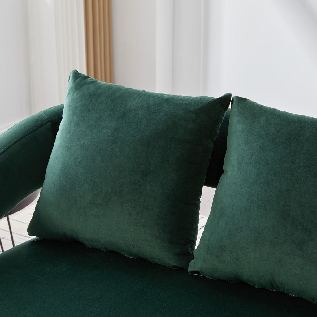 Open Back Loveseat Settee with 3 Pillows - Beige, Dark Green, or Dark Gray