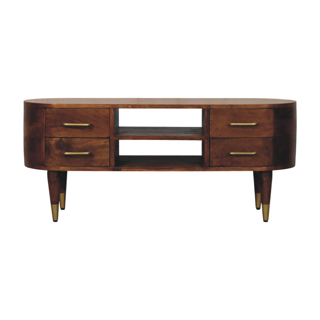 Solid Wood Valenza Curved Media Unit with Ample Storage - Chestnut