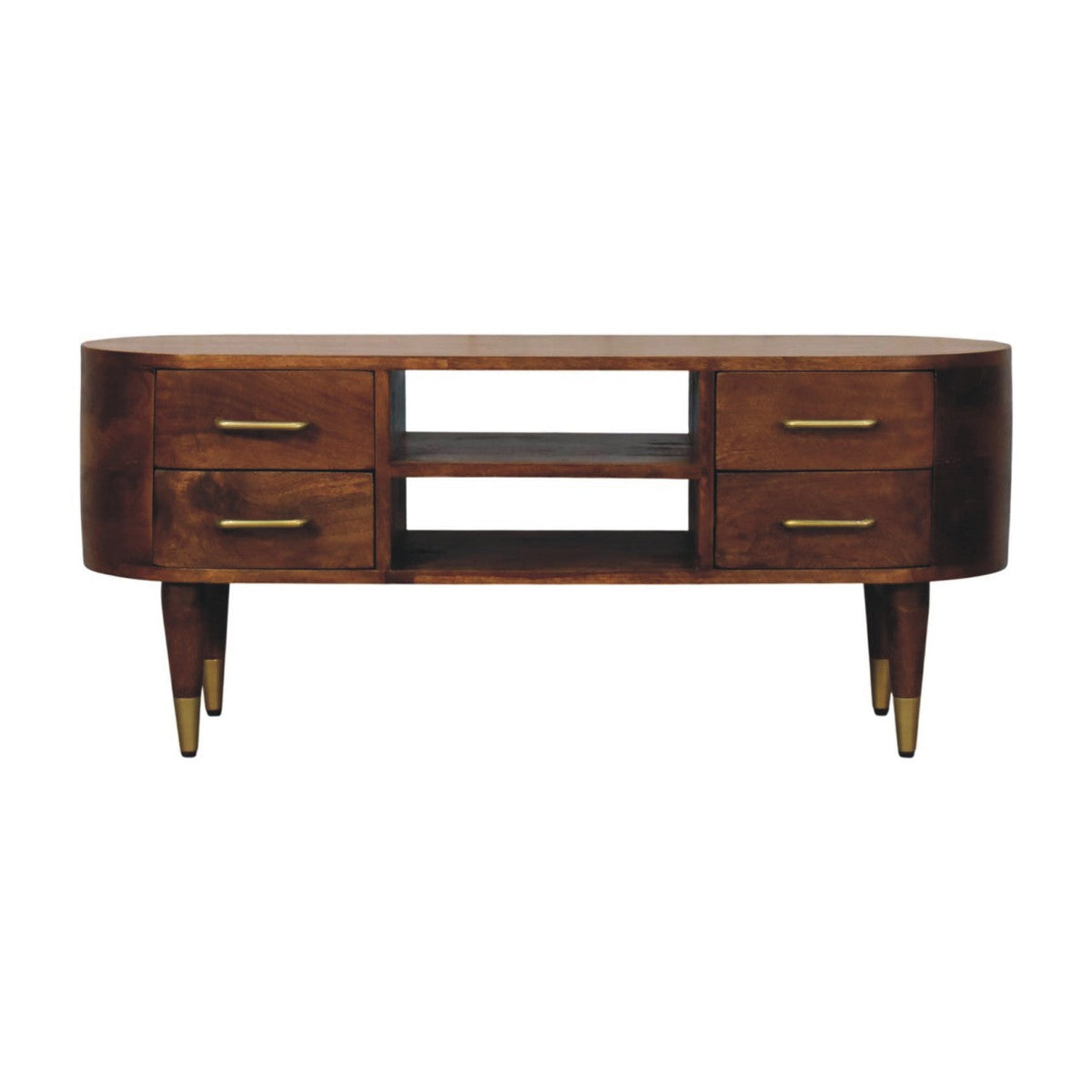 Solid Wood Valenza Curved Media Unit with Ample Storage - Chestnut