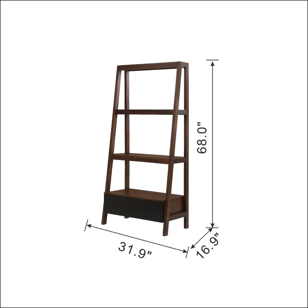 Natural Wood Ladder Bookcase with Sturdy Construction - Brown