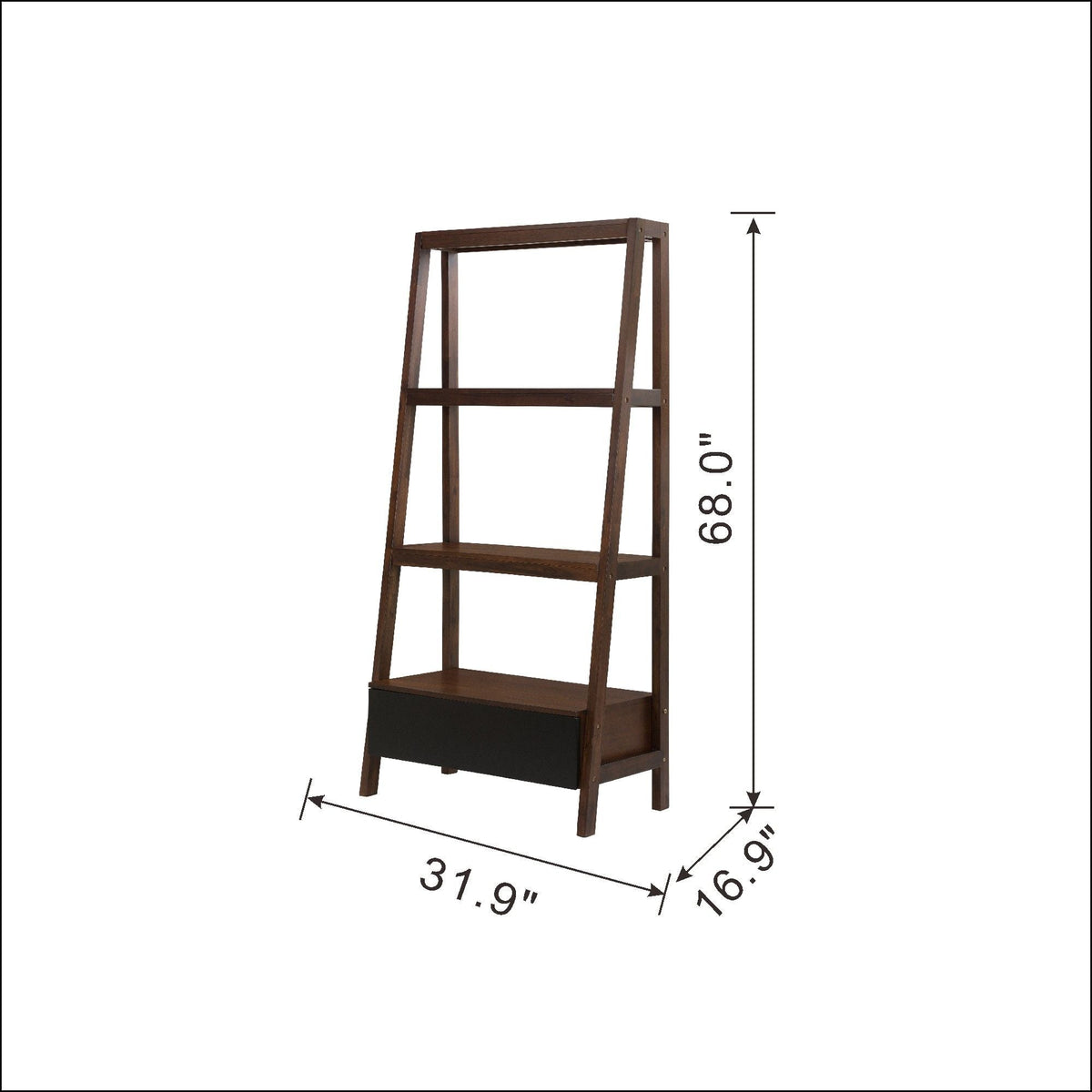 Natural Wood Ladder Bookcase with Sturdy Construction - Brown