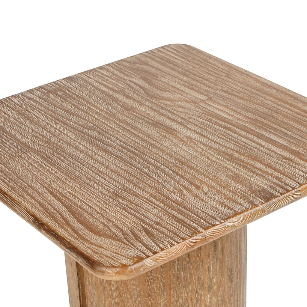 Antique Brown Square Pedestal Side Table with Sculptural Pedestal Base
