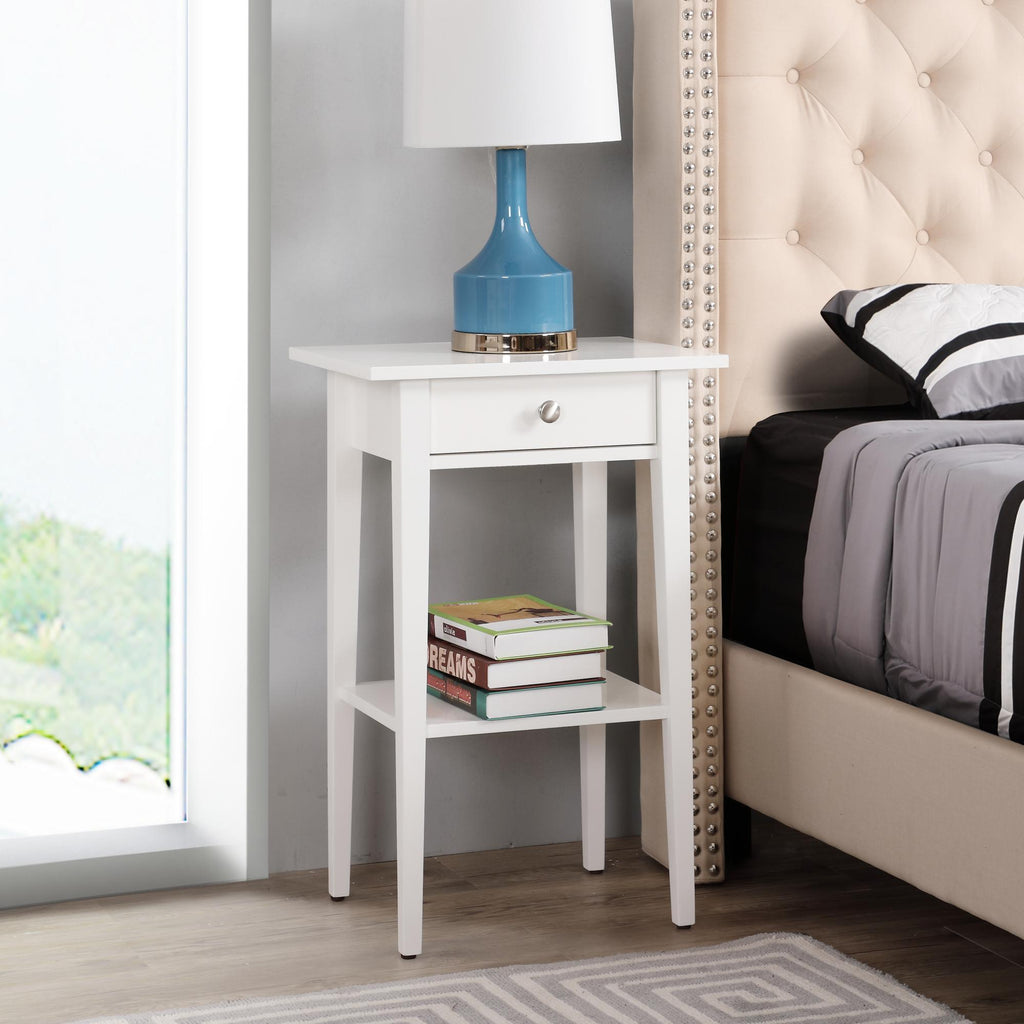 Wood Nightstand with Drawer and Shelf - Multiple Colors