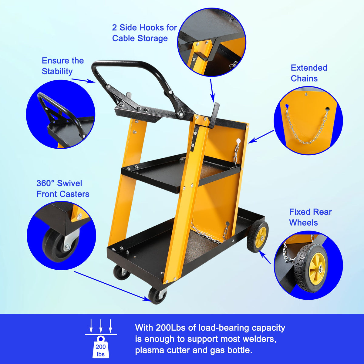Multi Function 3 Tier Welding Cart with Iron Construction - Black