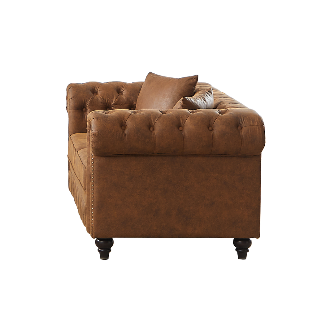Contemporary Design Chesterfield Sofa with Tech Fabric Upholstery - Neutral