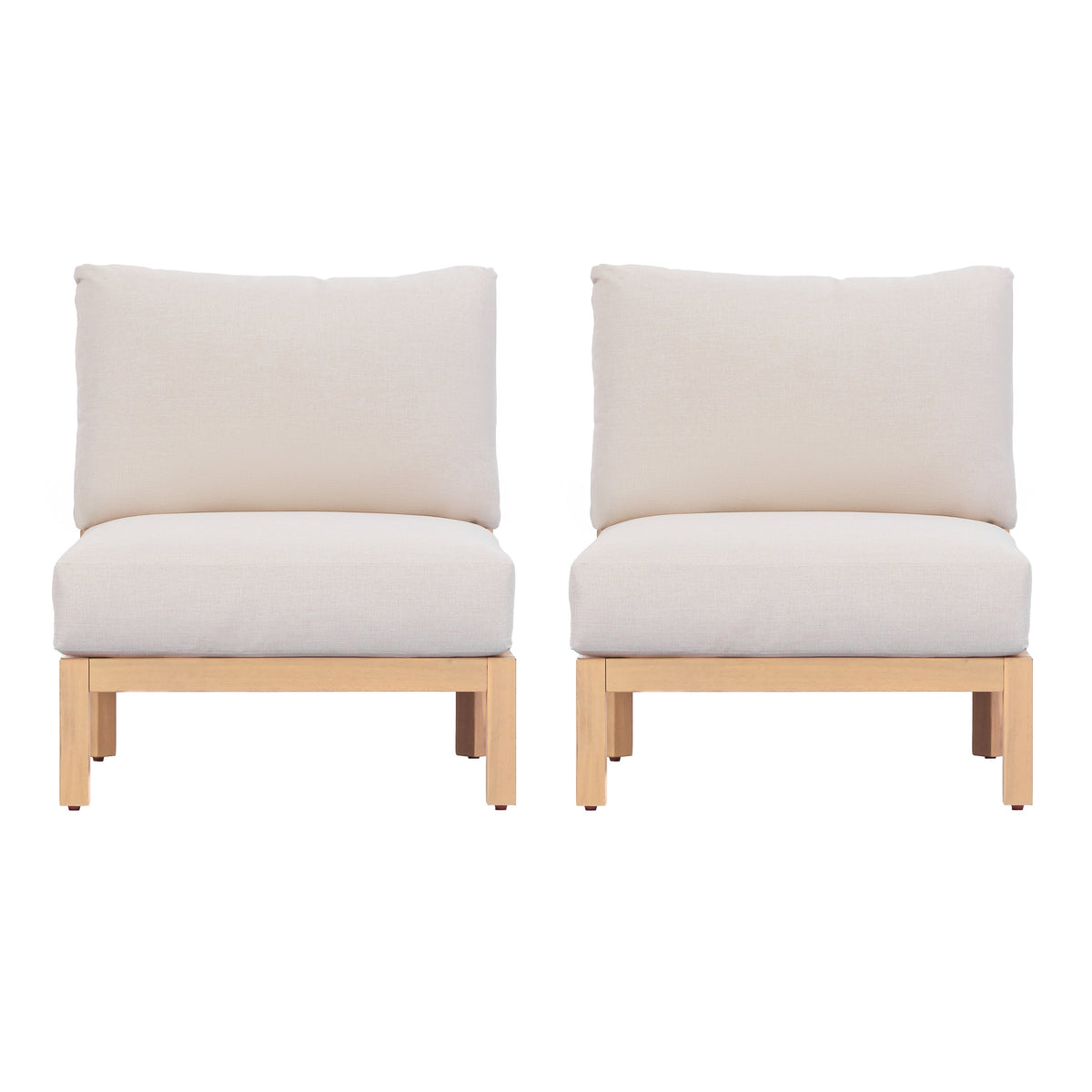 Acacia Wood Patio Club Chair Set of 2 with Rope Weave - Light Teak