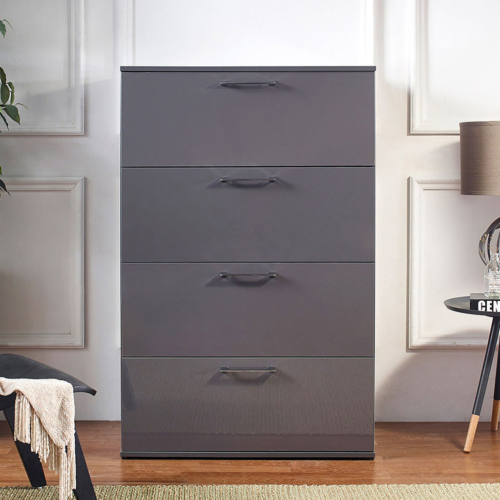 Glossy 4 Drawer Accent Chest with Deep Storage - Dark Gray or White