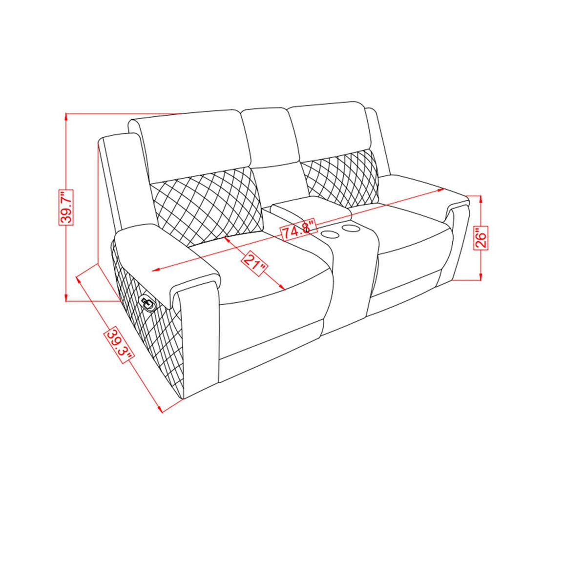 Gray Console Reclining Loveseat with Center Storage - Gray