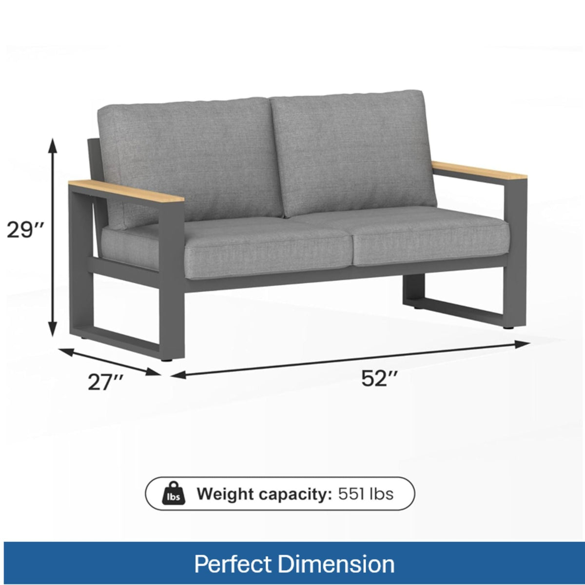 All-Weather Loveseat Sofa with Thick Cushions - Dark Gray or Beige