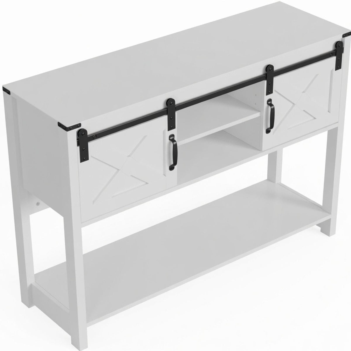 Farmhouse Entryway Table with Sliding Barn Door - Gray, Dark Gray, White, Black