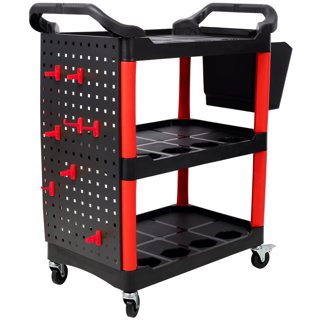 3 Tier Rolling Tool Cart with 300 lb Capacity - Red and Black