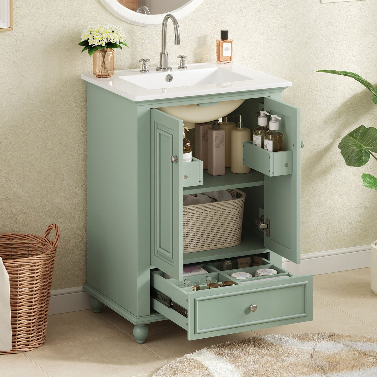 Modern Bathroom Vanity With Sink, Cabinet, And Drawers